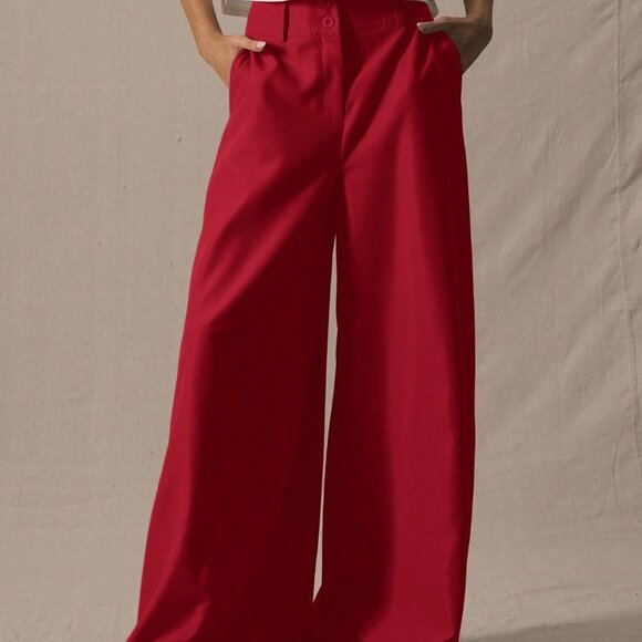 Red Casual Women's Suit Pants - Picture 3 of 5